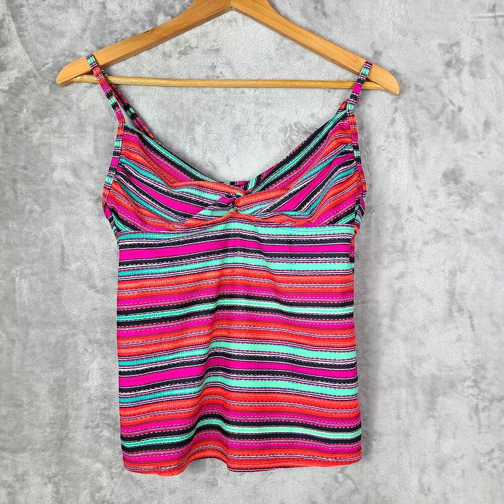 Athleta Santa Cruz Twist Knot Front Tankini Swimsuit Top Colorful Stripes Size M